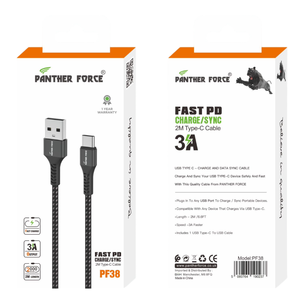USB To Type-C 3A 2 Meter Cable For Samsung Galaxy S23 Ultra - PF 38